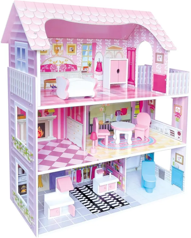 Domček pre bábiky Drevený domček, LED svetielka