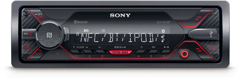 Autorádio Sony DSX-A410BT, bez mechaniky, výkon zosilňovača 4x55 W, veľkosť 1 DIN, odnímať