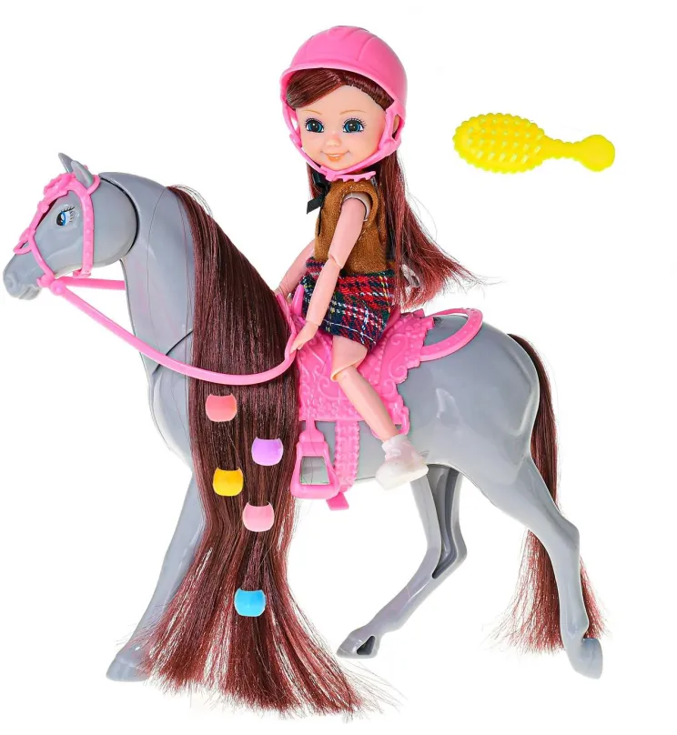 Bábika MIKRO-TRADING Bábika jazdkyňa 16 cm s koňom 25,5 cm a doplnky