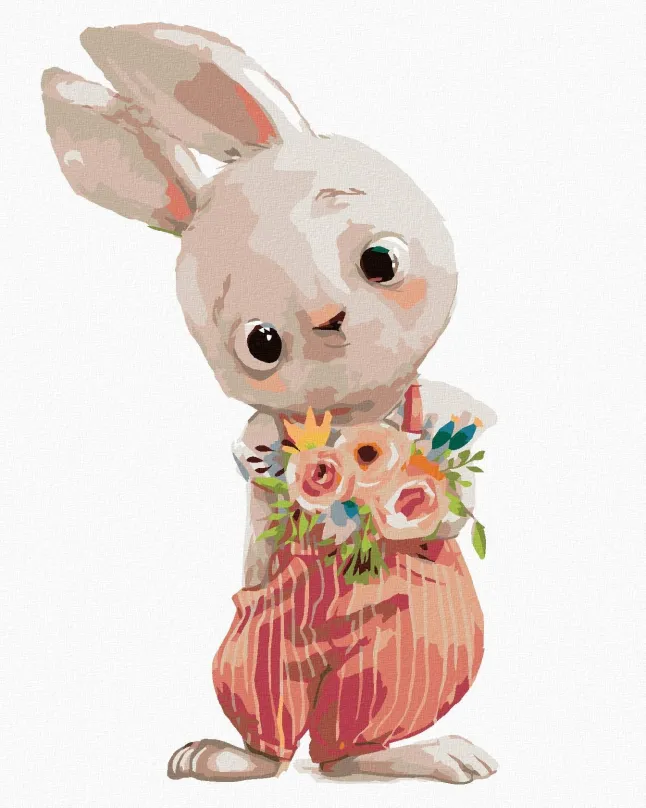 Maľovanie podľa čísel Zajac s kvetinkami, 40x50 cm, bez rámu a bez vypnutia plátna