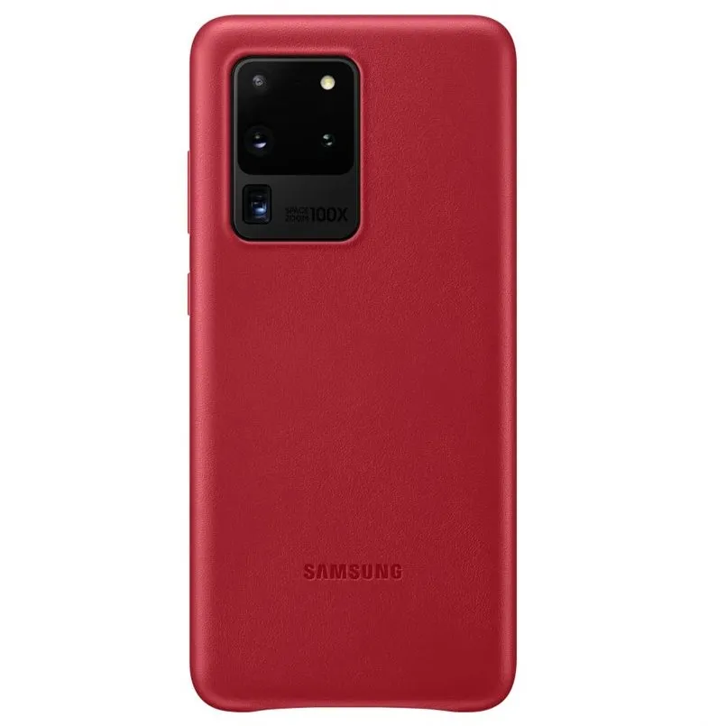 Kryt na mobil Samsung Kožený zadný kryt pre Galaxy S20 Ultra červený