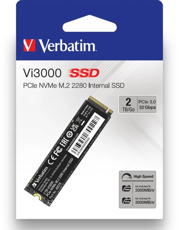 SSD disk Verbatim Vi3000 2TB, M.2 (PCIe 3.0 4x NVMe), TLC (Triple-Level Cell), rýchlosť čí