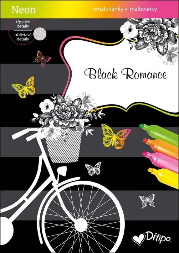 Omaľovánky Black Romance Neon: omaľovánky, trblietavé detaily