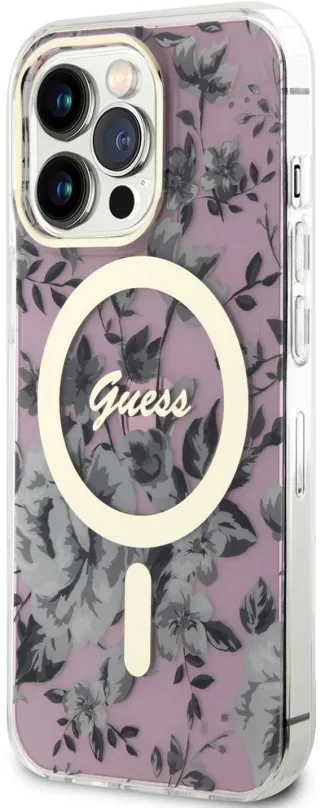 Kryt pre mobil Guess PC/TPU Flowers IML MagSafe Kompatibilný Zadný Kryt pre iPhone 13 Pre Pink