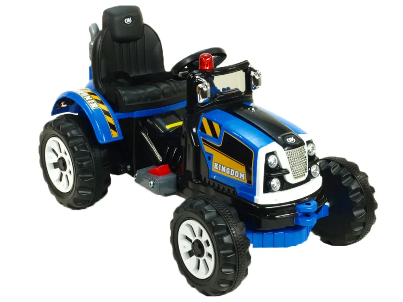 Traktor Kingdom s mohutnými kolesami a konštrukcií, 2x motor 12V, 2x náhon, modrý,