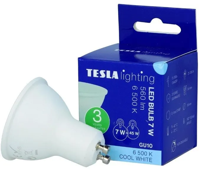 LED žiarovka TESLA LED GU10, 7W, 560lm, 6500K studená biela