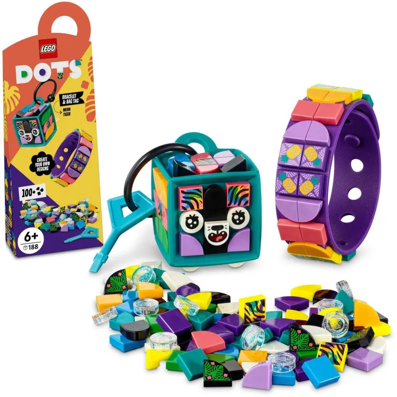 LEGO stavebnica LEGO® DOTS 41945 Neonový tiger – náramok & ozdoba na tašku