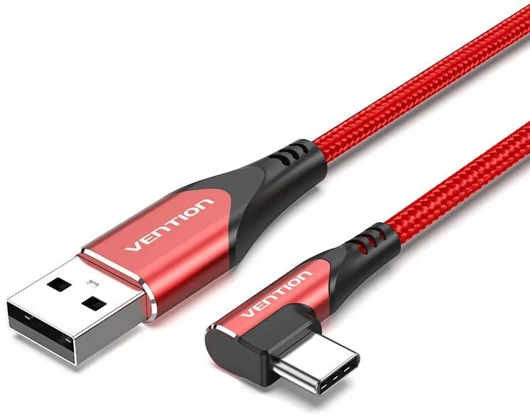 Dátový kábel Vention Type-C (USB-C) 90 ° <-> USB 2.0 Cotton Cable Red 1m Aluminum Alloy Type