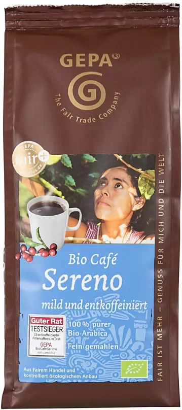 Káva Gepa Mletá káva bez kofeínu Fairtrade - BIO Sereno, 250g, 100% Arabica