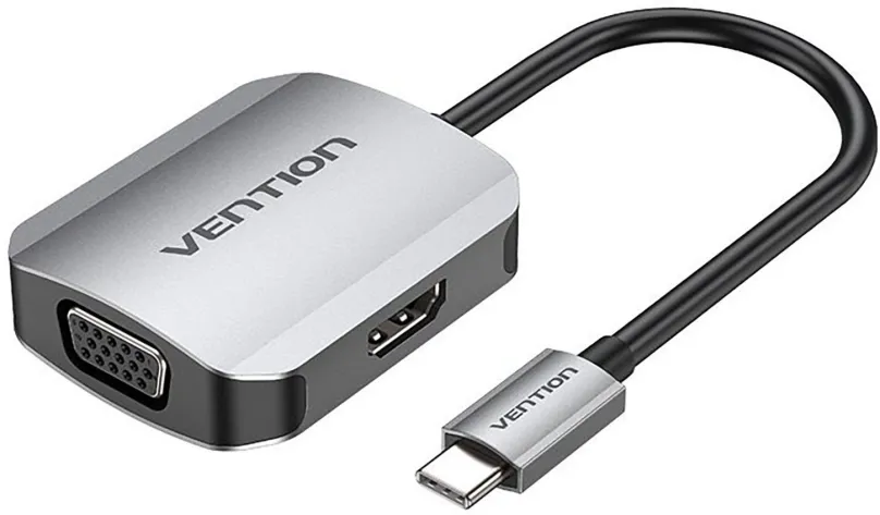Redukcia Vention USB-C to HDMI + VGA Converter 0.15M Gray Aluminum Alloy Type