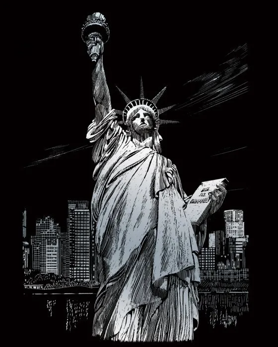 Strieborný škrabací obrázok Socha slobody, USA