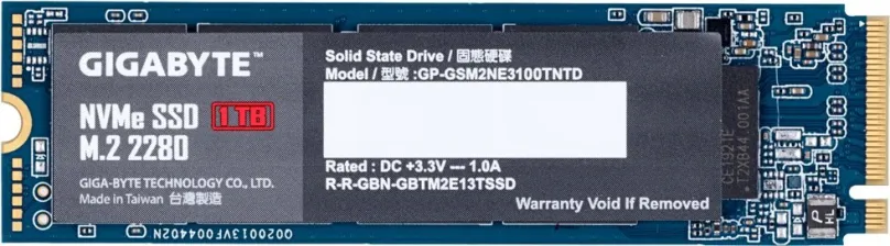SSD disk GIGABYTE NVMe 1TB SSD, M.2 (PCIe 3.0 4x NVMe), TLC (Triple-Level Cell), rýchlosť