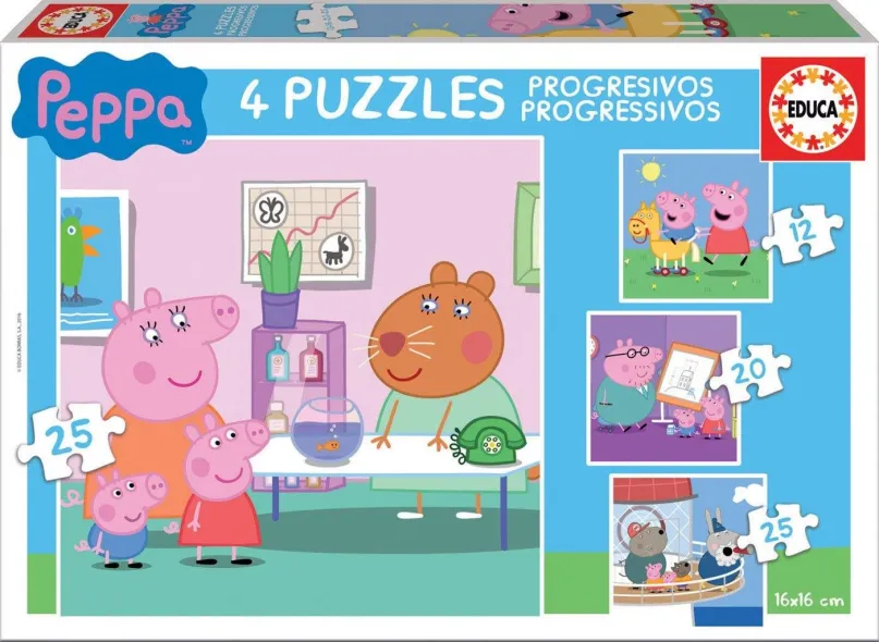 Puzzle Educa Puzzle Prasiatko Peppa 4v1 (12,16,20,25 dielikov)