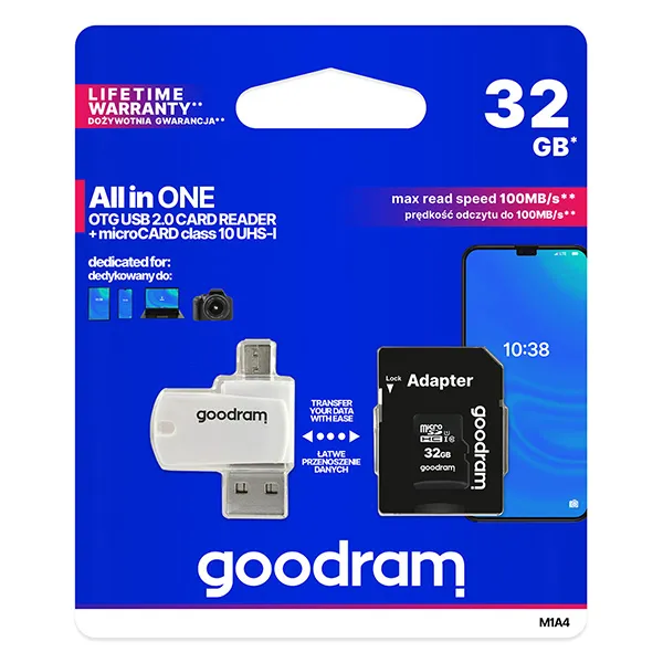 Goodram pamäťová karta Micro Secure Digital Card All-In-ON, 32GB, multipack, M1A4-0320R12, UHS-I U1 (Class 10), multipack s čítačkou