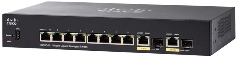 Switch Cisco SG350-10 10-port Gigabit Managed Switch, do racku, 10x RJ-45, prenosová rýchl