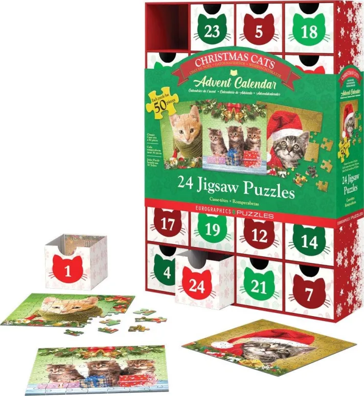 Adventný kalendár Eurographics Puzzle Adventný kalendár: Vianočné mačky 24x50 dielikov