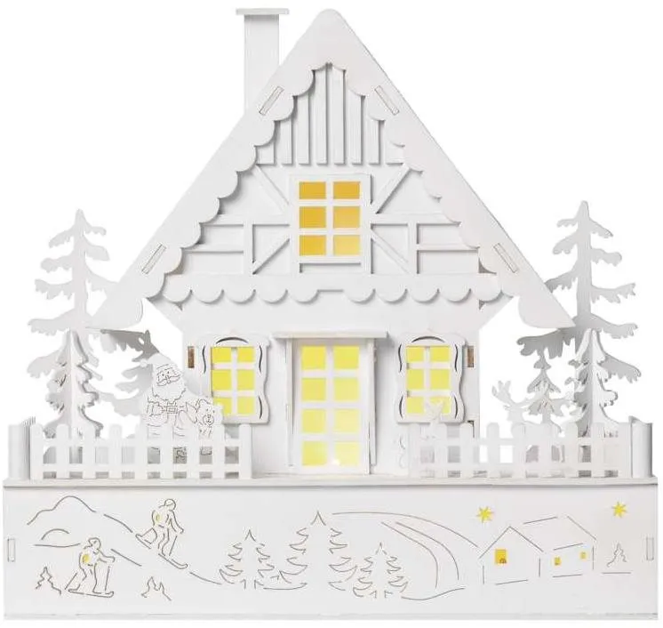 Vianočné osvetlenie EMOS LED vianočný domček drevený, 28 cm, 2x AA, vnútorná, teplá biela, časovač