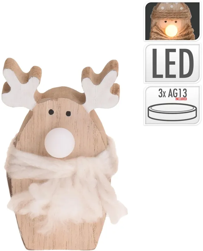 Vianočné osvetlenie H&L Vianočná postava s LED, drevo, sob biely