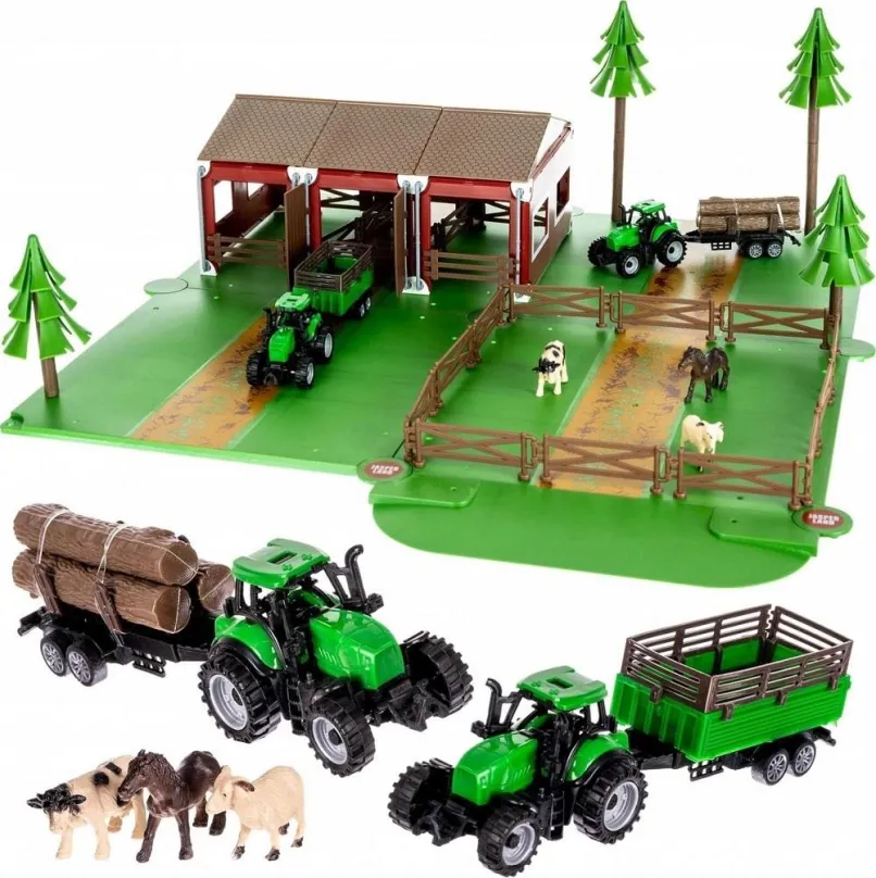 Didaktická hračka ISO 11465 Farma na zostavenie s kovovým traktorom a zvieratkami 102 dielikov