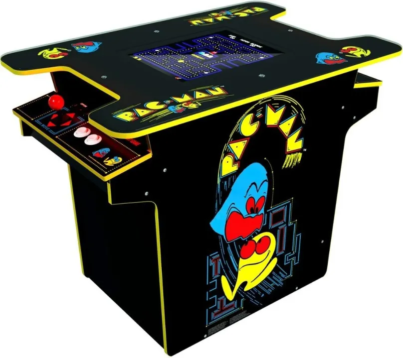 Arkádový automat Arcade1up Pac-Man Head-to-Head Table, v retro prevedení, má 10 predinštal