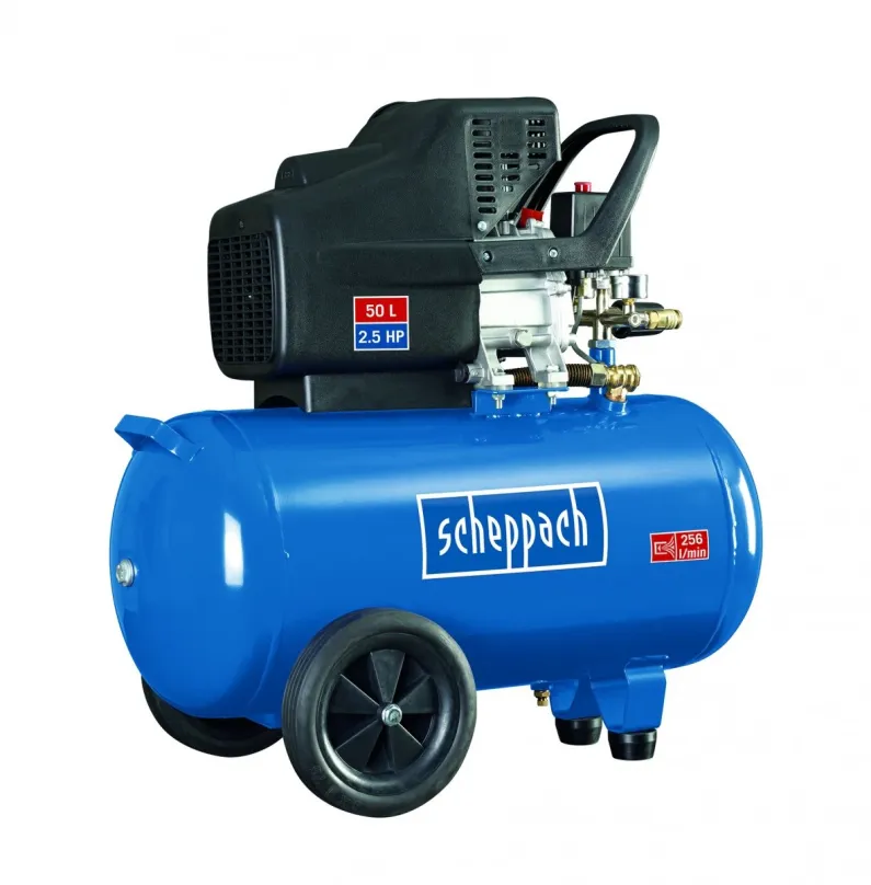 Kompresor Scheppach HC 51, olejový, príkon 1800 W, prietok 256 l/min, nádrž 50 l, max. tla