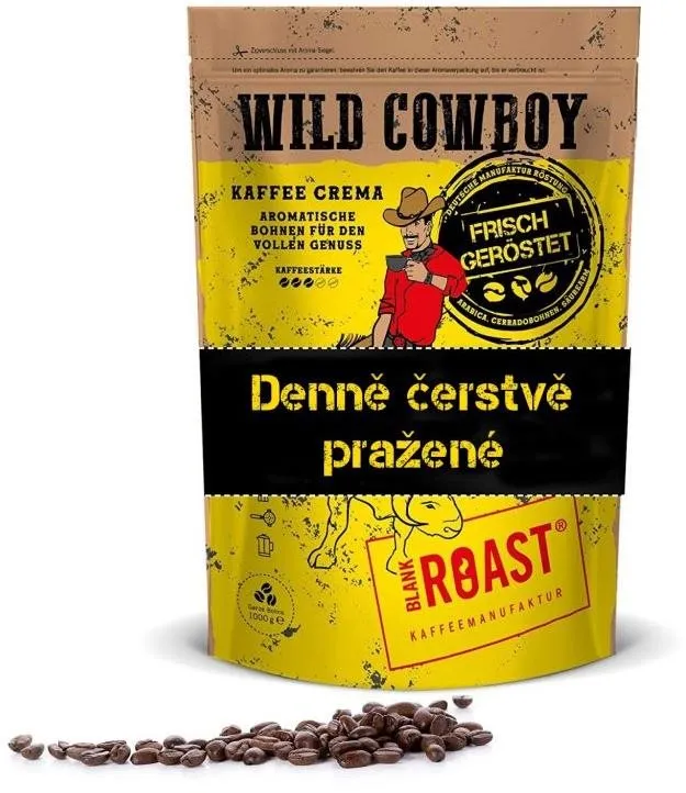 Káva Blank Roast Zrnková káva Wild Cowboy Crema 500 g - s hickory drevom Arabica 100%