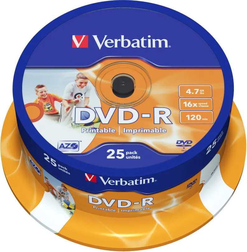 Médiá VERBATIM DVD-R AZO 4,7 GB, 16x, printable, spindle 25 ks