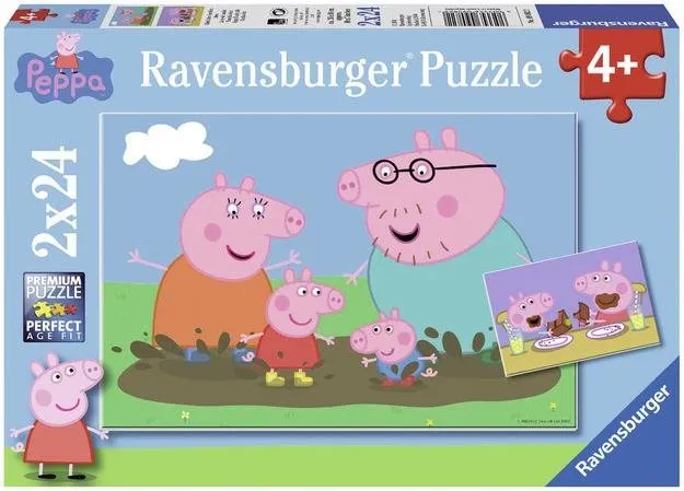 Puzzle Ravensburger puzzle 090822 Prasiatko Peppa: Šťastná rodina 2x24 dielikov