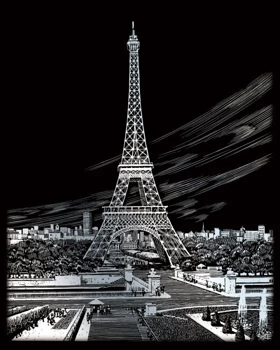 Strieborný škrabací obrázok Eiffelova veža, Francúzsko