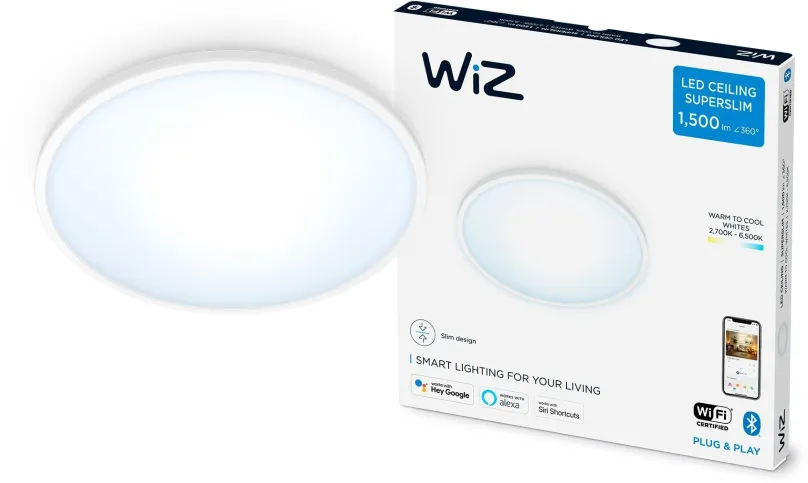 WiZ Tunable white 8719514338012 LED stropné svietidlo SuperSlim 1x16W | 1600lm | 2700-6500K - stmievateľné, biela