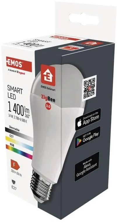 LED žiarovka EMOS Chytrá LED žiarovka GoSmart A65 E27 14 W (94 W) 1 400 lm RGB stmievateľná Zigbee