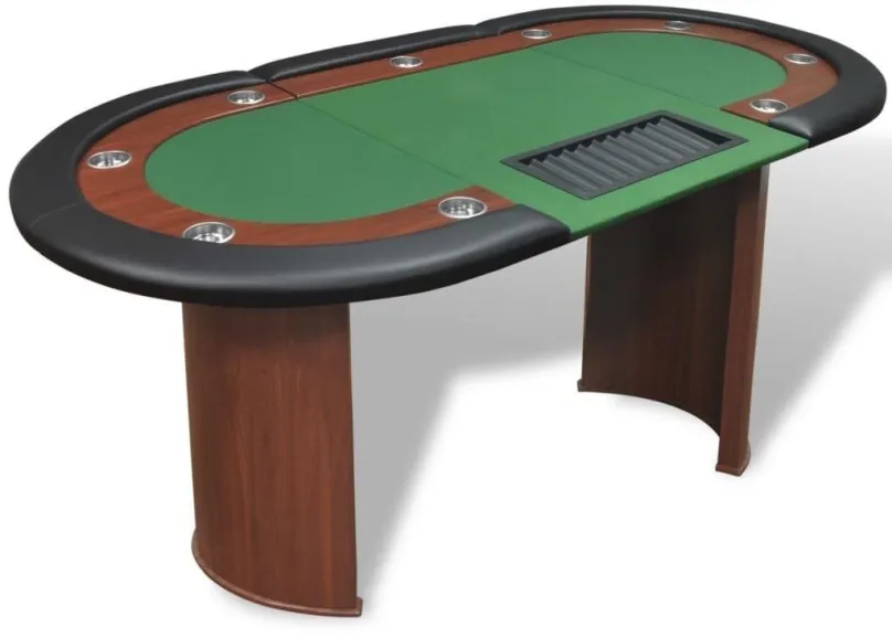 Stôl Pokrový stôl pre 10 hráčov, zóna pre dílera + držiak na žetóny, zelený 80133