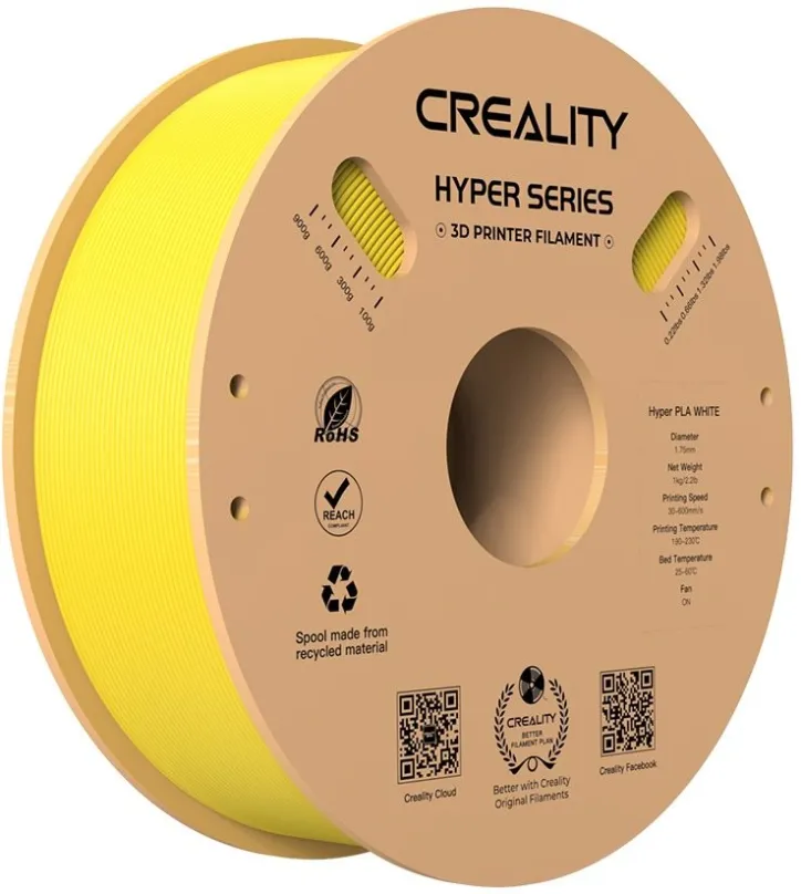 Filament Creality Hyper PLA Yellow 1kg, materiál PLA, priemer 1,75 mm s toleranciou 0,03 m