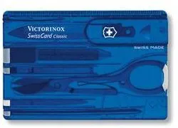 Multitool Victorinox Swiss Card Classic Translucent modrý, karta s 10 funkciami, dĺžka nás