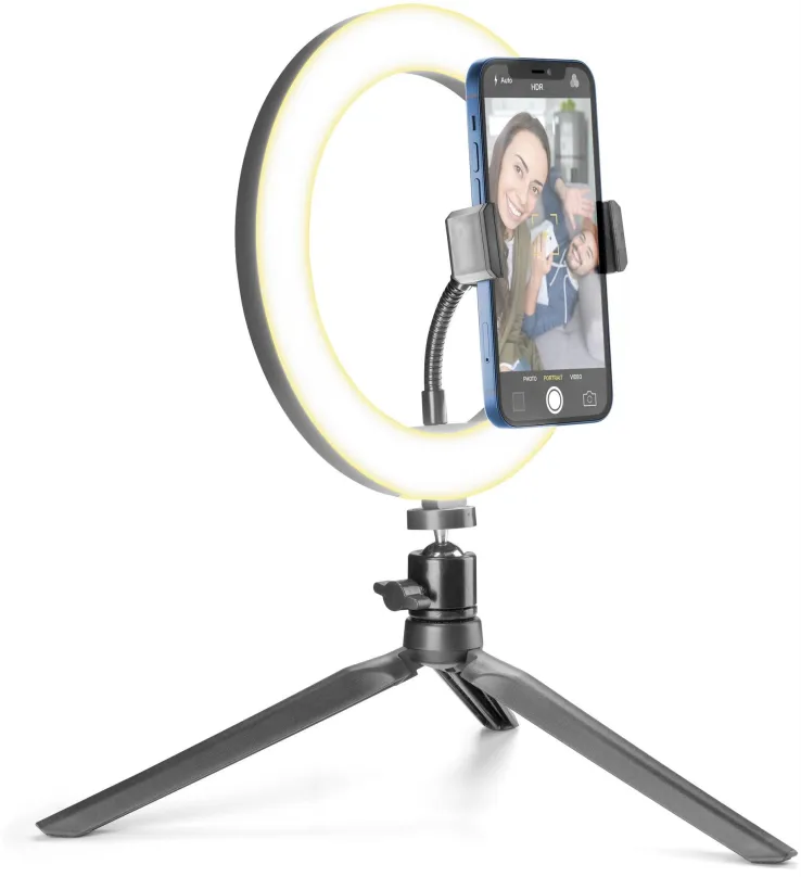 Selfie tyč Cellularline Selfie Ring s LED osvetlením pre selfie fotky a videá čierny