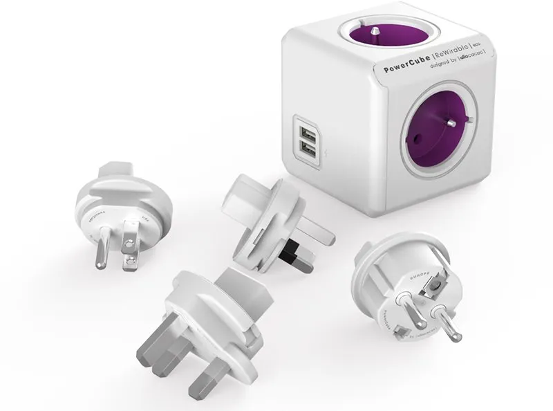 Zásuvka PowerCube Rewirable USB + Travel Plugs, - 4 výstupy, 2× USB 5V (2,1 A) pre nabíjan