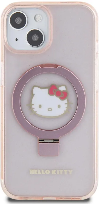 Kryt na mobil Hello Kitty IML Ringstand Glitter Kitty Head Logo MagSafe Zadný Kryt pre iPhone 15 Pink