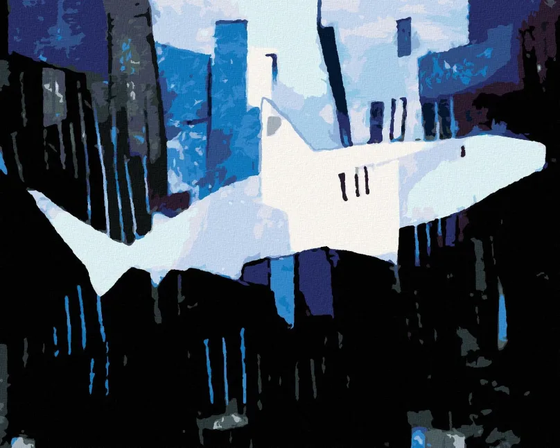 Maľovanie podľa čísel Abstraktný žralok v kubizme, 40x50 cm, bez rámu a bez vypnutia plátna