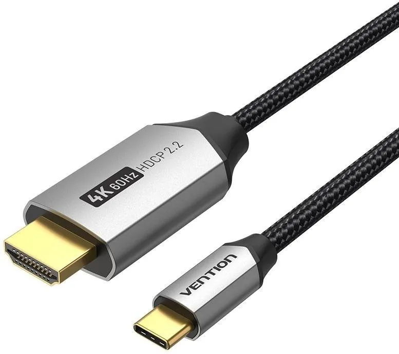 Video kábel Vention Cotton Braided USB-C na HDMI Cable 2m Black Aluminum Alloy Type