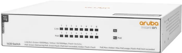 Switch HPE Aruba Instant On 1430 8G Class4 PoE 64W Switch, do čajky, 1x RJ-45, 8x 10/100/1