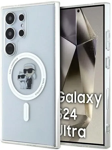 Karl Lagerfeld IML Glitter Karl and Choupette MagSafe Zadný Kryt pre Samsung Galaxy S24 Ultra Transparent