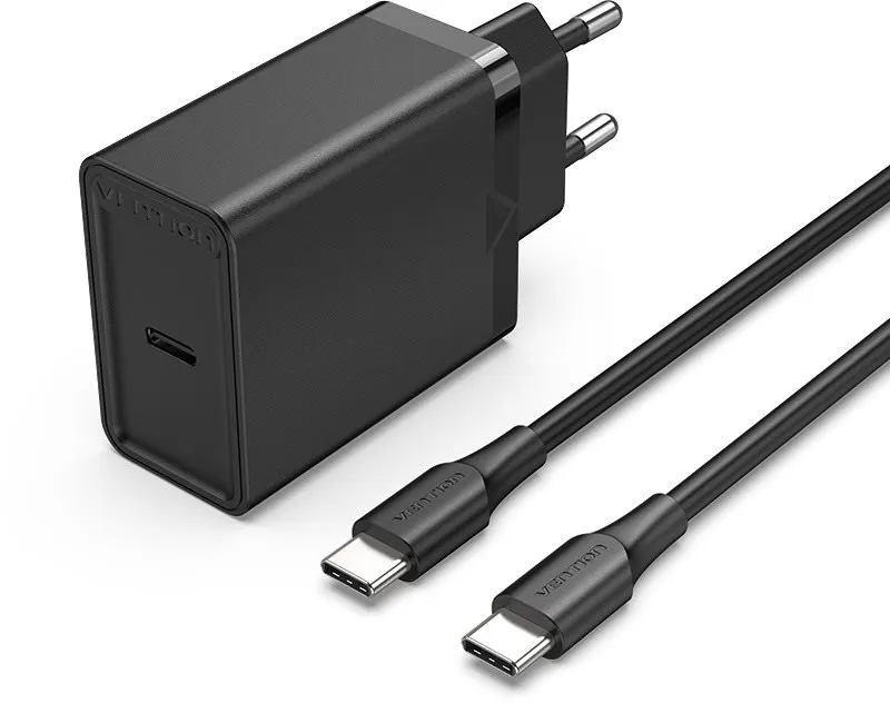 Nabíjačka do siete Vention 1-port 25W USB-C Wall Charger with USB-C Cable Black