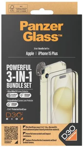 Ochranné sklo PanzerGlass Bundle 3v1 Apple iPhone 15 Plus (PG sklo + HardCase D30 + Camera Protector)