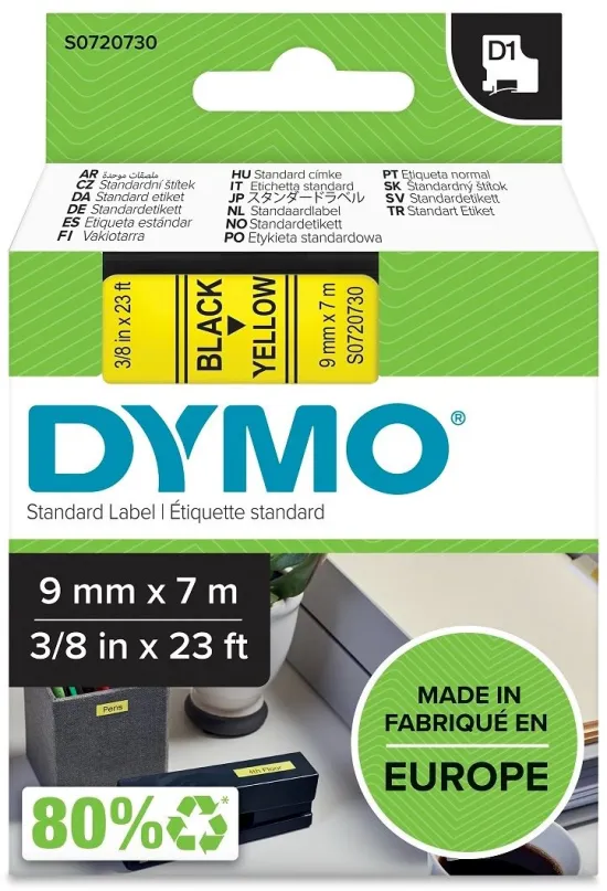 TZ páska Dymo D1, S0720730, 9mm, žltá/čierna
