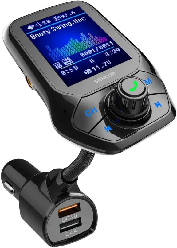 FM Transmitter Sencor SWM 5858 BT, do auta s USB, Bluetooth, AUX a čítačkou pamäťových kar