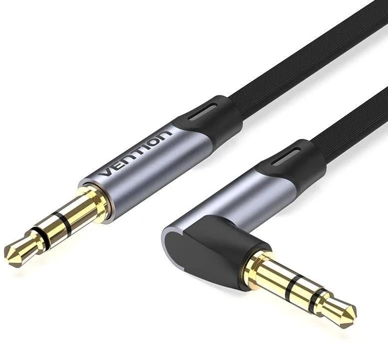 Audio kábel Vention 3.5mm to 3.5mm Jack 90 ° Flat Aux Cable 0.5m Gray Aluminum Alloy Type