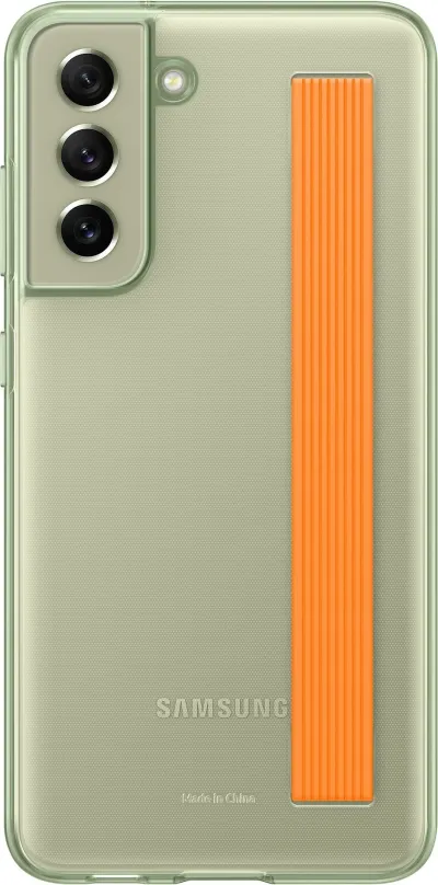 Kryt na mobil Samsung Galaxy S21 FE 5G Polopriehľadný zadný kryt s pútkom olivovo zelený
