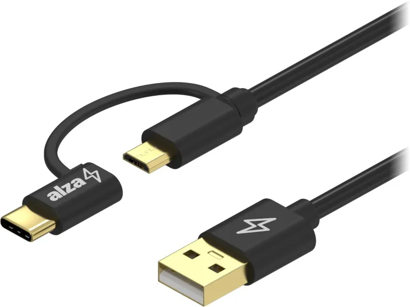 Dátový kábel AlzaPower Core 2in1 Micro USB + USB-C 2m čierny