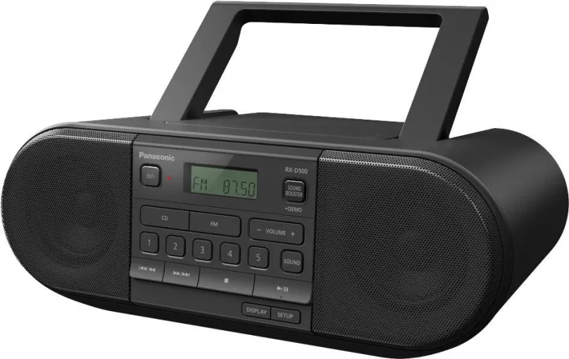 Rádio Panasonic RX-D500EG-K, klasické, prenosné, FM tuner s 30 predvoľbami, podpora MP3, v
