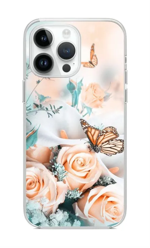 Kryt na mobil TopQ Kryt iPhone 14 Pre Ruže s motýľom 82473